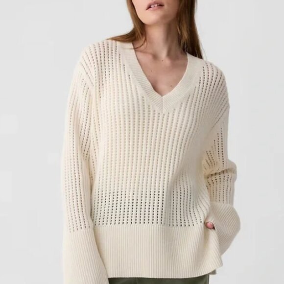 GAP Bainbridge Blue Relaxed Crochet V-Neck Sweater/NWT/S - Picture 2 of 16